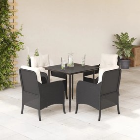 5 pcs conjunto de jantar p/ jardim c/ almofadões vime PE preto