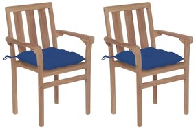 Cadeiras de jardim c/ almofadões azul 2 pcs teca maciça