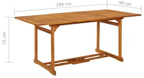 Mesa de jantar p/ jardim 180x90x75 cm madeira de acácia maciça
