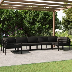 7 pcs conjunto lounge jardim com almofadões alumínio antracite