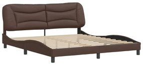Estrutura cama c/ cabeceira 180x200cm couro artificial castanho