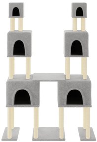 Árvore p/ gatos c/ postes arranhadores sisal 199 cm cinza-claro