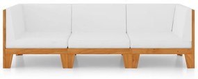 3 pcs conjunto lounge de jardim c/ almofadões acácia maciça