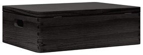 Caixa madeira tampa pegas preta 40x30x13cm pinho madeira maciça