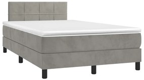 Cama box spring colchão LED 120x190 cm couro artif. cinza-claro