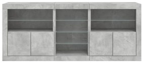 Aparador com luzes LED 162x37x67 cm cinzento cimento