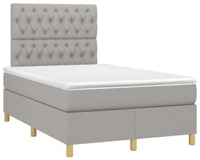 Cama box spring c/ colchão e LED 120x190 cm tecido cinza-claro