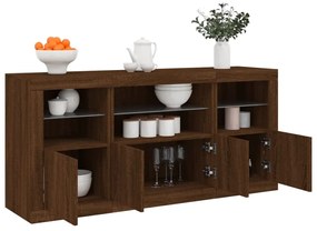 Aparador com luzes LED 142,5x37x67 cm carvalho castanho
