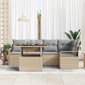 Conjunto de Sofás de Jardim 6 Peças com Almofadas Vime Bege, Sofá de J