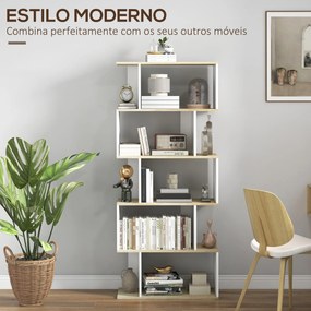 Estante para Livros Estilo Nórdico Estante com 5 Prateleiras Anti-Tombo Carga 25 kg 70x29,5x163 cm Branco e Madeira