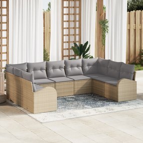 Conjunto de Sofás de Jardim vidaXL 9 Peças com Almofadas Bege Poliratt
