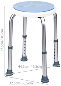 Banco giratório para banho com altura ajustável e rodas giratórias de 360 °.em alumínio e antiderrapante. Suporta até 120 kg.