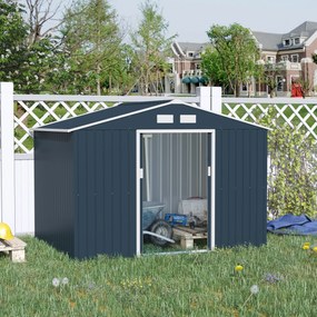 Outsunny Abrigo de Jardim Exterior Abrigo e Jardim Metálico para Armazenamento de Ferramentas com Base Incluída e 4 Janelas 277x195x192cm Cinza Escuro