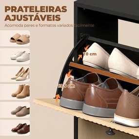 Sapateira Estreita com 2 Gavetas Basculantes Armário Banco Oculto e Prateleiras Ajustáveis 8-10 Pares 100x23,8x100 cm cor Carvalho