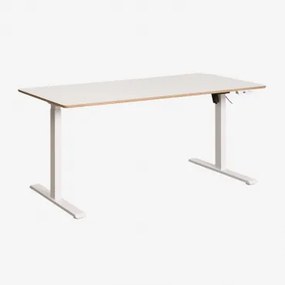 Escrivaninha Elevatória Elétrica Retangular Com Função De Memória Em Madeira E Ferro Serpi Branco & Madeira Branca & ↔︎ 160 Cm - Sklum