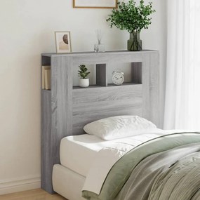 Cabeceira c/ LEDs 100x18,5x103,5 cm sonoma cinzento