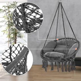 Cadeira suspensa 80x60x140cm redonda com almofadas antracite