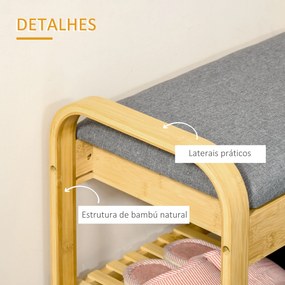 HOMCOM Banco Sapateiro de Bambú Banco para Sapatos com Prateleira Almofada Acolchoada Abatível e Espaço Oculto de Armazenamento para Entrada Corredor 60x33x50cm Natural