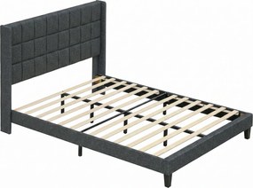 HOMCOM Cama de Casal 135x190 cm com Cabeceira Estofada com Laterais e Arrumação Inferior, Cinzento | Aosom Portugal