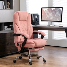 Cadeira de escritório com massagem e aquecimento, altura ajustável, encosto reclinável, comando à distância e apoio para os pés retrátil, cor rosa