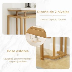 Mesa consola moderna com tampo de mármore artificial e estrutura metálica geométrica para hall de entrada e corredor 30 x 120 x 80,5 cm Dourado