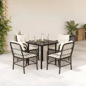 5 pcs conjunto jantar p/ jardim c/ almofadões vime PE castanho