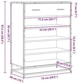 Sapateira 75x38x97,5 cm deriv. de madeira/metal cinzento sonoma