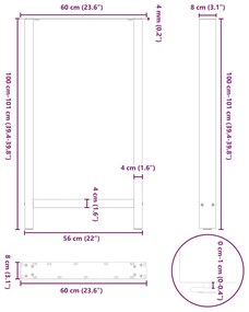 Pés para mesa de bar antracite 2 peças 60x(100-101) cm aço