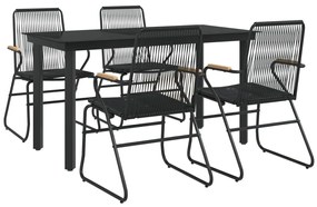 Conjunto de jantar para jardim 5 pcs vime PVC preto