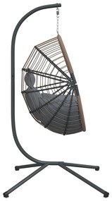 Cadeira forma de ovo suspensa c/ suporte vime/aço cinza-claro