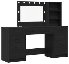 Conjunto de Mesa de Maquilhagem em 3 Peças com Espelho LED em Madeira