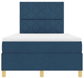 Cama Box Spring com Colchão &amp; LED Azul 120x200 cm Tecido