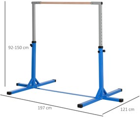 Barra de Ginástica para Crianças com Altura Ajustável 92-150 cm Barra Horizontal de Ginástica 197x121x150 cm Azul