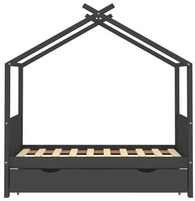 Cama de criança c/ gaveta 80x160 cm pinho maciço cinza-escuro