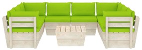 9 pcs conjunto lounge de paletes + almofadões madeira de abeto