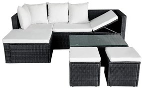 4 pcs conjunto lounge de jardim c/ almofadões vime PE preto