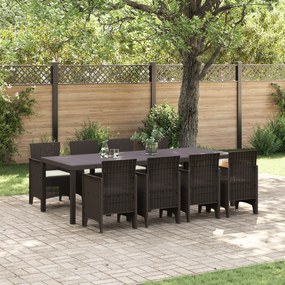 vidaXL Conjunto de Jantar Jardim 9 Peças com Almofadas Castanho Polirattan