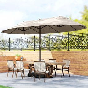 Guarda-sol duplo retangular de jardim, 4,6 m x 2,7 m x 2,4 m, com manivela para abrir e fechar, lona de 180 g/m², cor cáqui