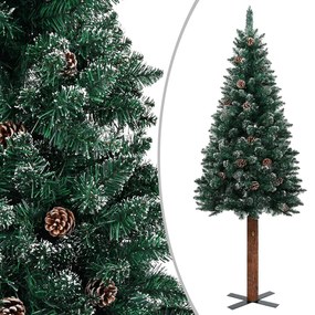 320962 vidaXL Árvore de Natal fina madeira genuína e neve branca 210 cm verde