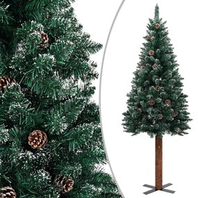 vidaXL Árvore de Natal fina madeira genuína e neve branca 210 cm verde