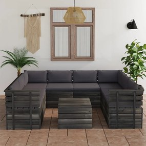 9 pcs conjunto lounge de paletes + almofadões madeira de pinho