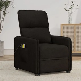 vidaXL Poltrona elevatória de massagens tecido de microfibra preto