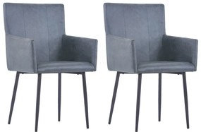 Cadeiras de jantar c/ braços 2 pcs camurça artificial cinzento