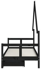 Estrutura cama infantil c/ gavetas 80x200cm pinho maciço preto