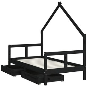 Estrutura cama infantil c/ gavetas 80x160 cm pinho maciço preto