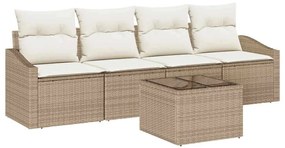 Conjunto de Sofás de Jardim de 5 Peças com Almofadas Bege Rattan Polip