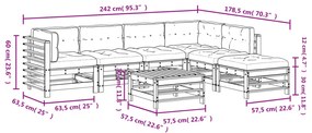 7 pcs conjunto lounge jardim c/ almofadões madeira maciça cinza