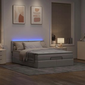 Cama Otomana com Colchão &amp; LEDs Taupe 140x200 cm Tecido
