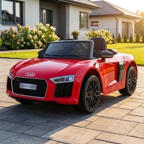 Carro elétrico para Crianças 12V AUDI R8 Spyder RS Rodas EVA, e assento couro ecológico 2 4 G Vermelho Pintado