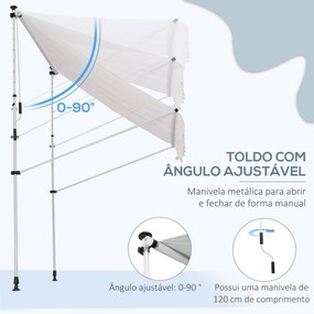 Toldo Manual Retrátil 200x150 cm com Manivela de Alumínio Ângulo Ajust